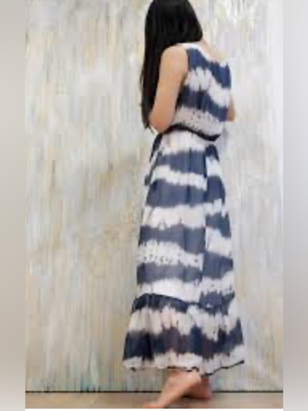 Bellambra Silk Blend Tie-Dye Navy Blue And White Made In Italy Maxi Dress Size M